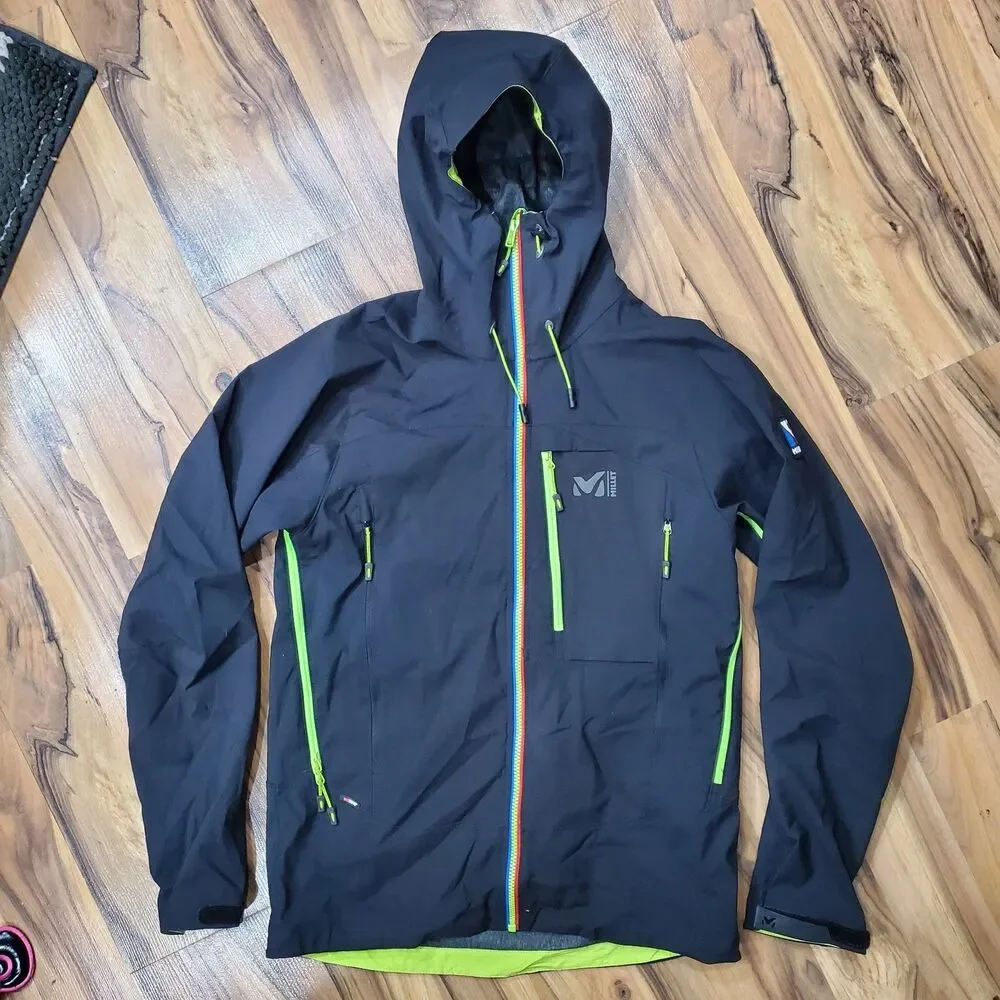 MILLET Jacket Mens Medium Black WINDSTOPPER Full-Zip Pockets Hooded Outdoor